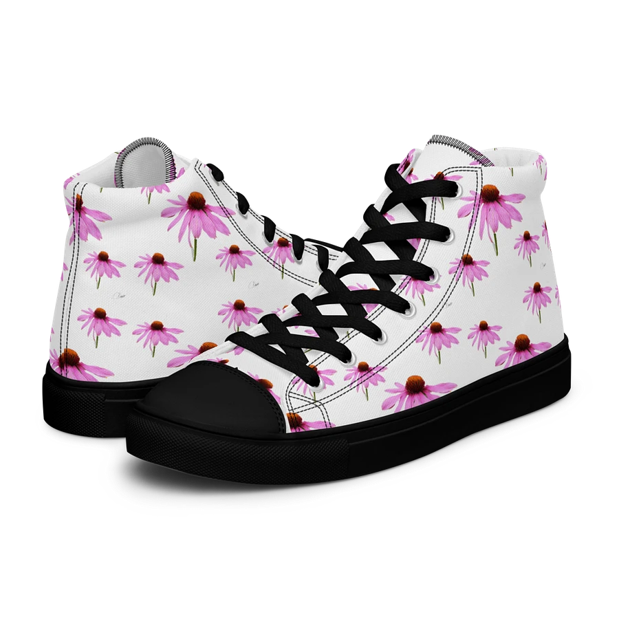 Abstract Delicate Pink Repeating Cone Flowers Women's Black Toe High Top Canvas Shoes product image (15)