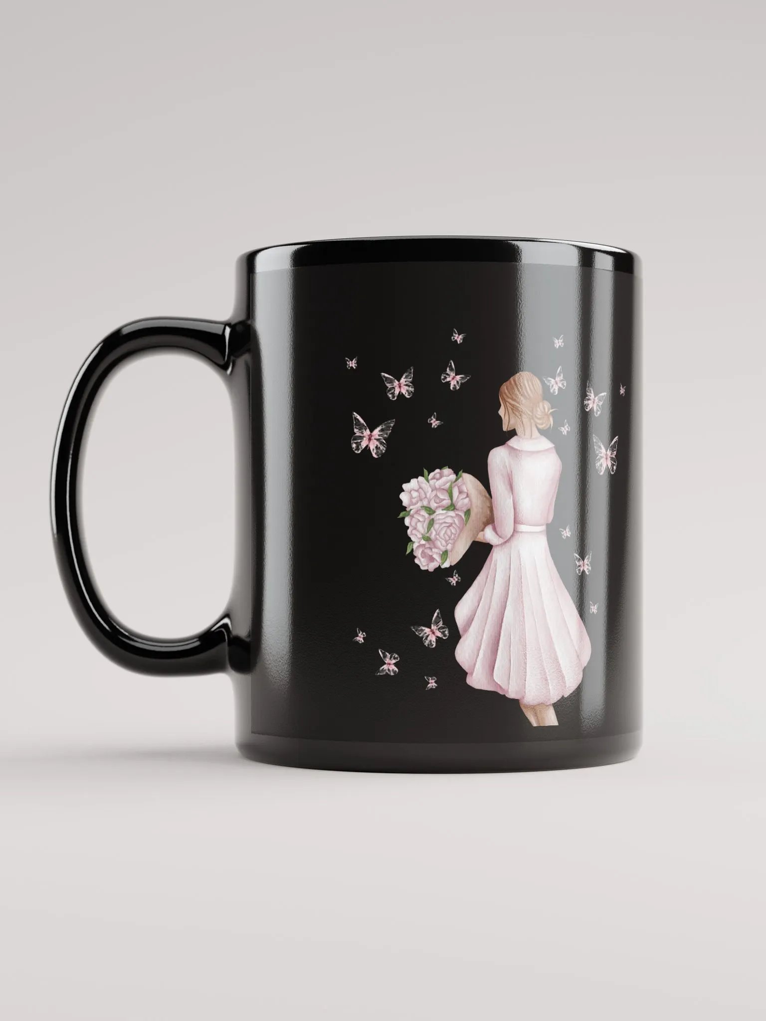 Woman Surrounded By Butterflies Black Mug product image (11)