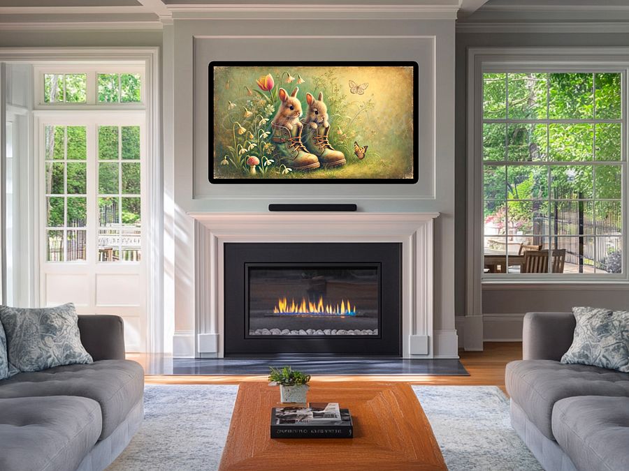 Samsung Frame TV Art, Neutral Spring Easter Bunny Boots Painting, Wallpaper, Screensaver, Digital Download product image (4)