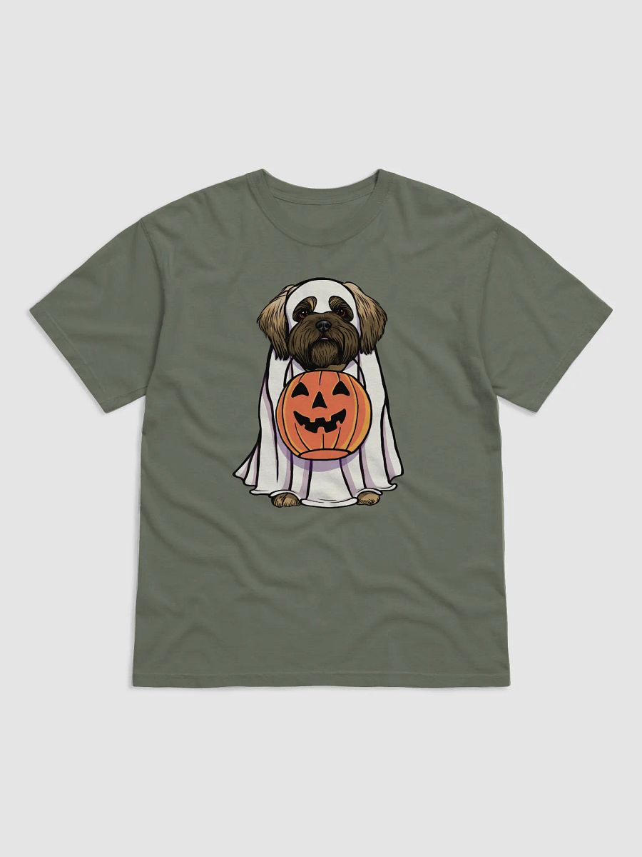 Funny Halloween Shih Tzu(Brown Mask) T-Shirt | Funny Dog Wearing a Ghost Costume and Holding a Pumpkin Basket product image (8)