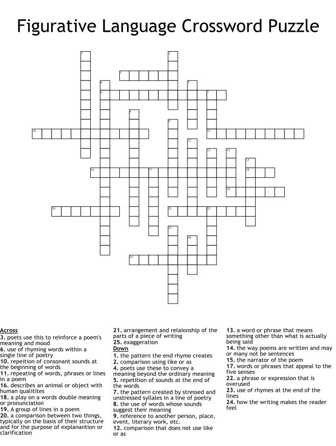Figurative Language Crossword Puzzle Worksheet product image (2)