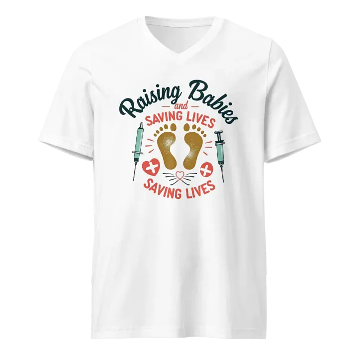 medical moms,Raising Babies and Saving Lives V-Neck Tee product image (1)