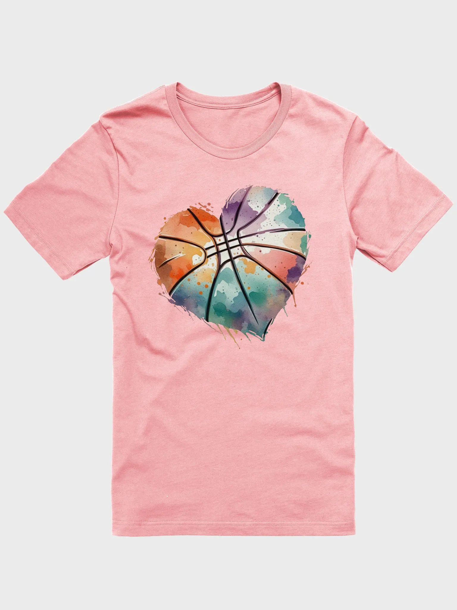 Heart Pastel Basketball Swirling Hoops Watercolor T-Shirt product image (1)