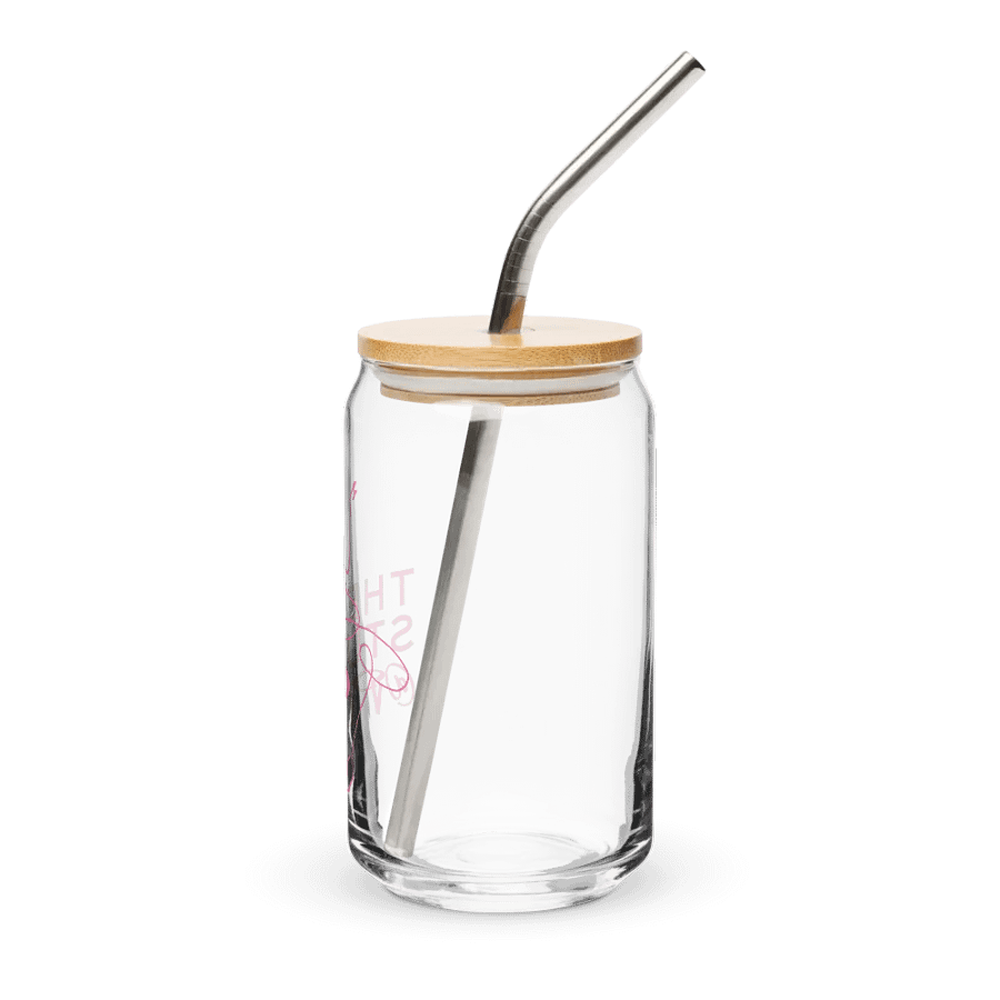 Can Shaped Glass with Lid and Straw | Pink Studio Logo product image (3)