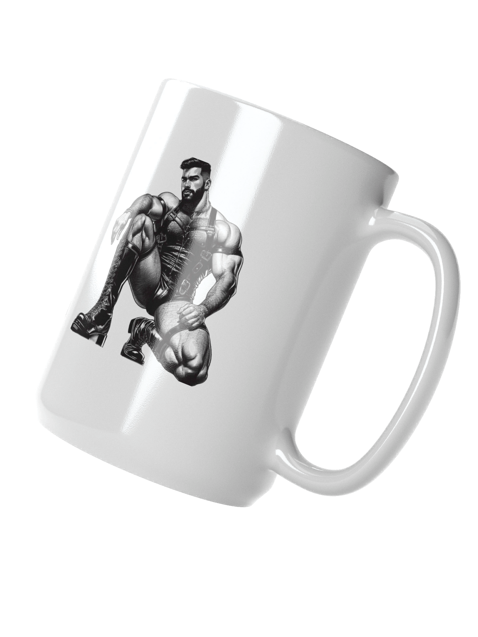 Gay Leather Top Man Leder Pride Daddy Tom of Finland Tribute Graphic Design White Glossy Mug product image (3)
