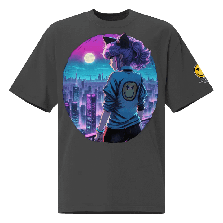 Anime Catgirl Rooftop (AS Colour Premium Oversized Faded T-Shirt) product image (1)