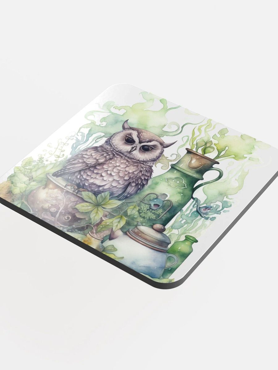 Glossed Cork Coaster 🦉 Peaceful Green Theme - Owls Vibes - Motif 4 product image (4)