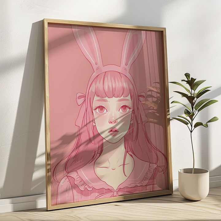 Pink Rabbit Girl Coquette Art Print product image (18)