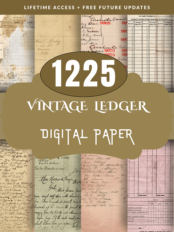 Vintage Ledger Pages printable antique junk journal paper digital collage sheet product image (2)