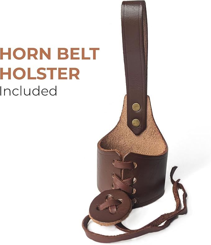 Genuine 30 cm Ox-Horn Viking Drinking Horn with Horn Stand & Brass Wolf Adornments product image (5)