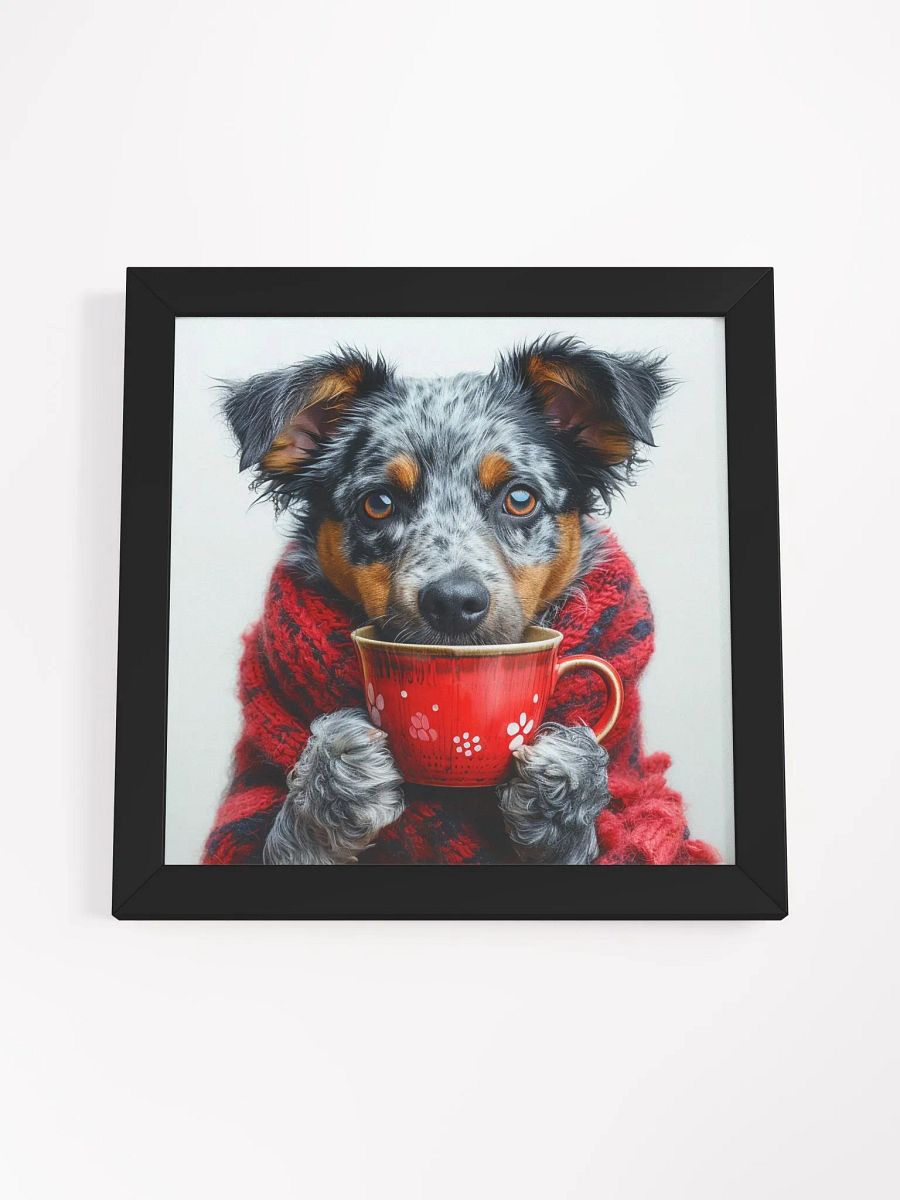 Cute Coffee Lover Blue Heeler Puppy Framed Wall Art product image (3)