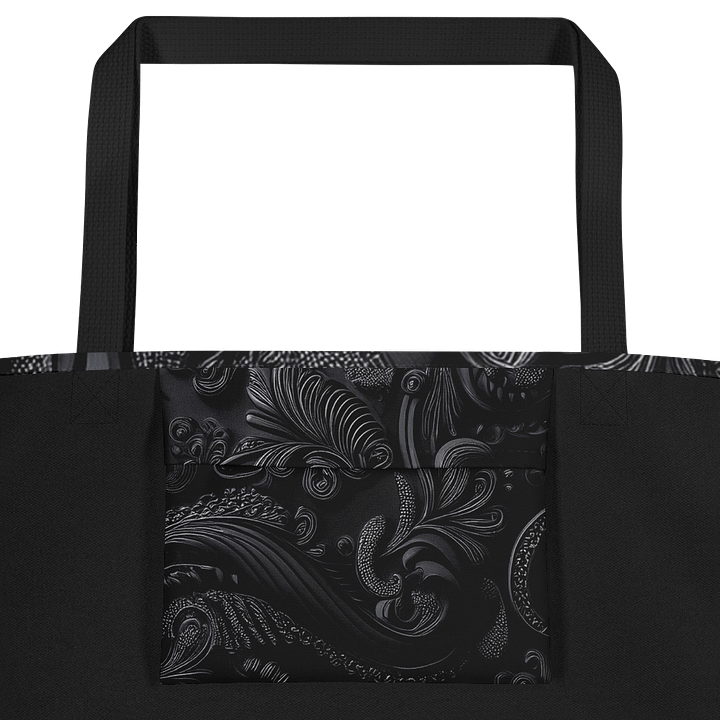 Large Tote Bag w/Pocket black paisley product image (2)