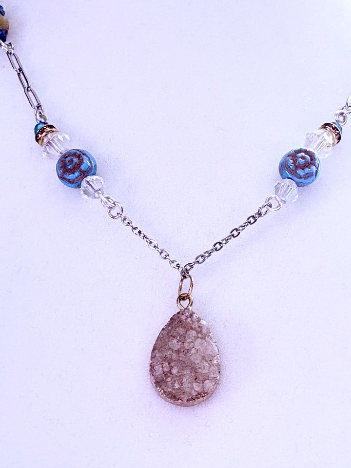 MFD-00187 | Shoreline Sands Druzy Pendant Necklace | Handmade Glass Beaded Jewelry | Monique Faella Designs™ product image (2)