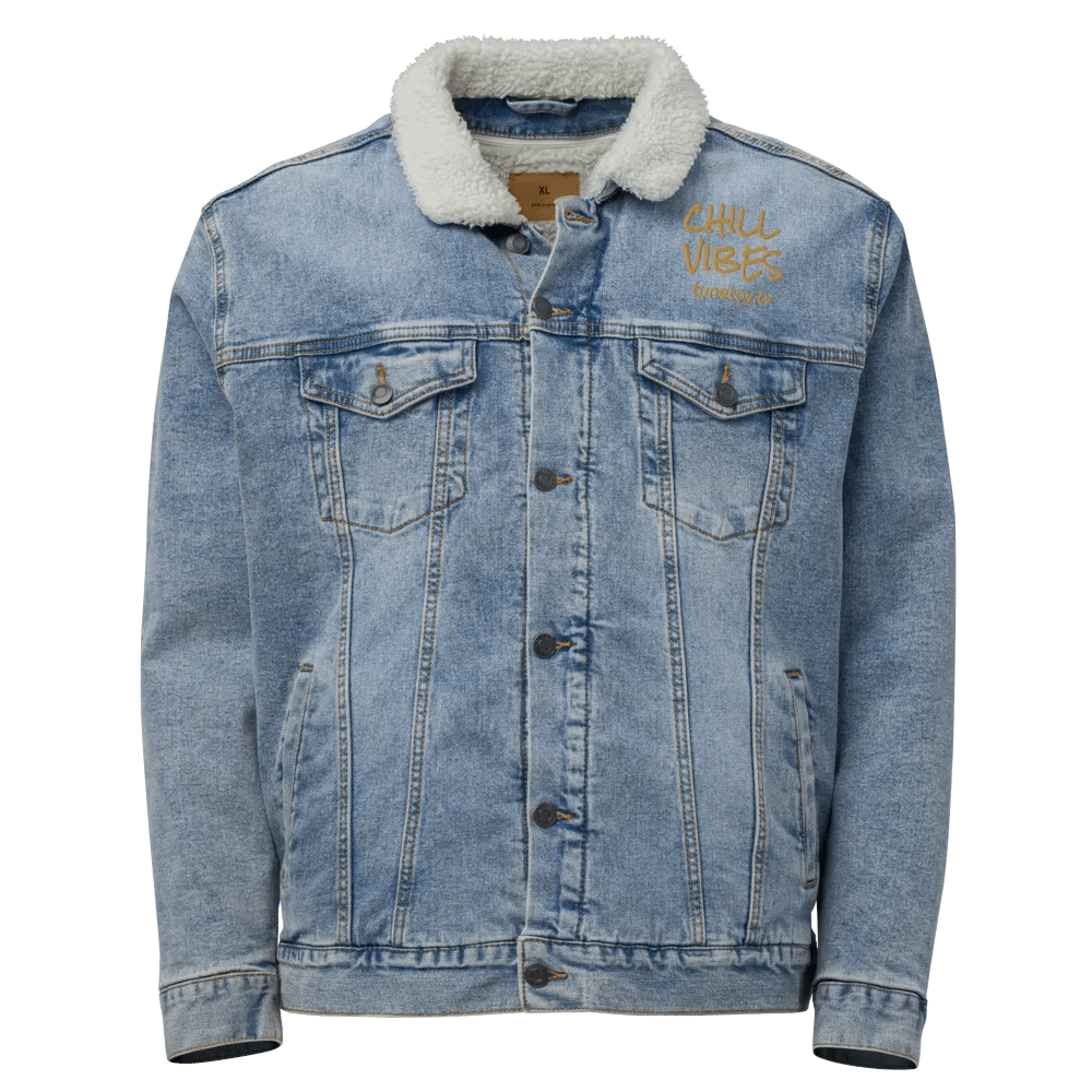 Embroidered Chill Vibes Eco-Friendly Heavyweight Unisex Sherpa Denim Jacket product image (3)
