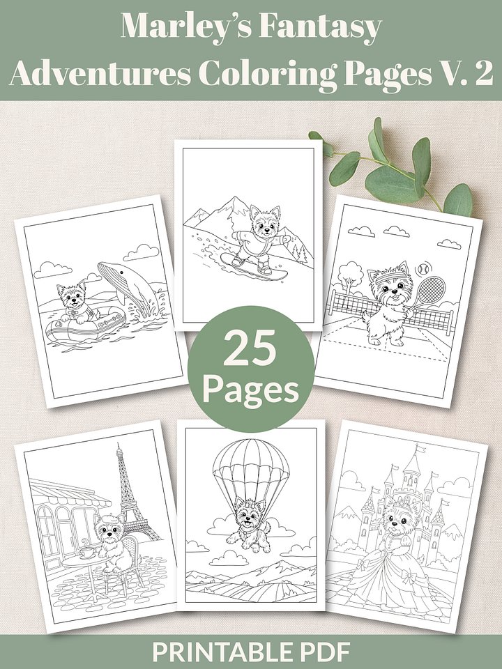 Printable Cute Yorkie Dog Fantasy Adventures Coloring Pages Volume 2 – 25 Fun Designs product image (1)