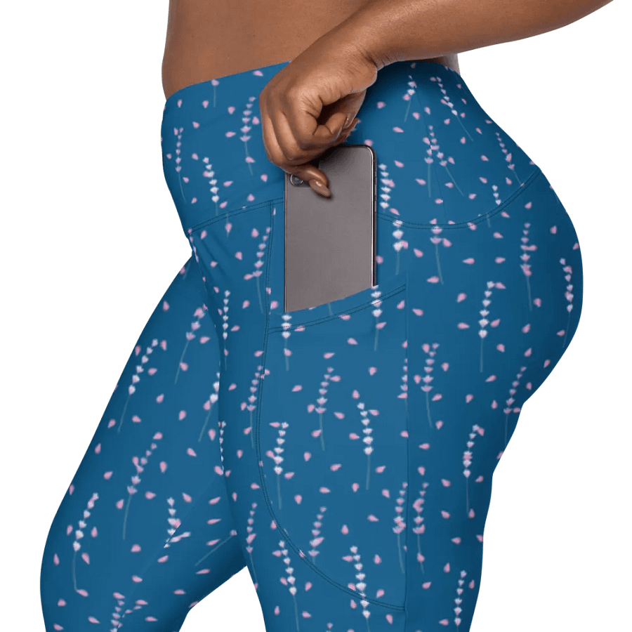 leggings with pockets in teal colour and lavender design up to 6Xl size product image (11)