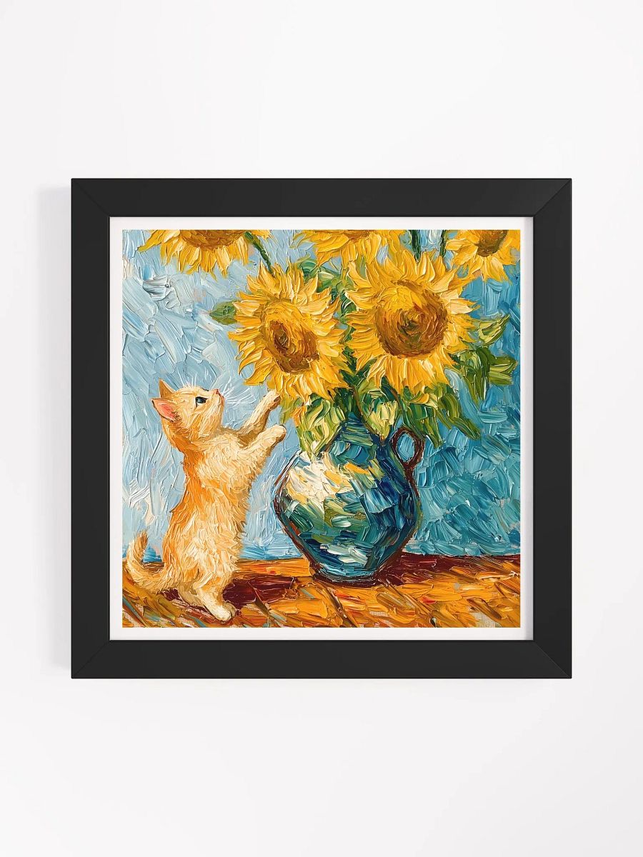 Curious Cat and Sunflowers Framed Poster Art product image (3)