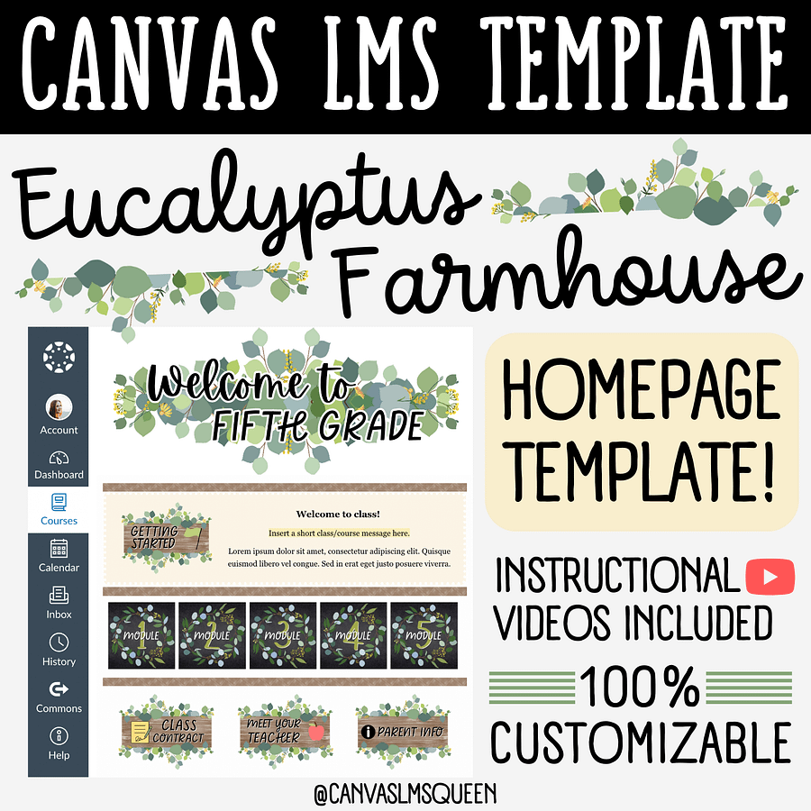 Canvas LMS Template - HOMEPAGE, BUTTONS & BANNERS - Eucalyptus - 100% Editable product image (1)