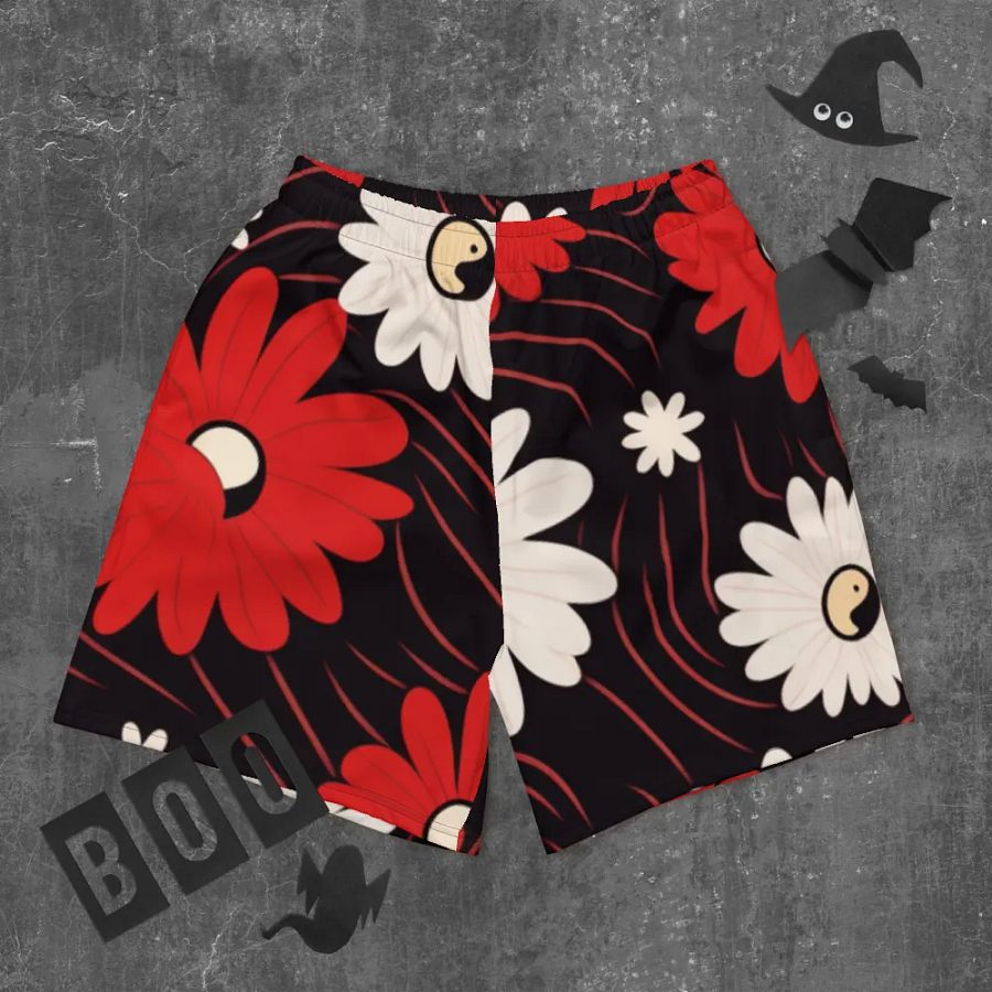 Athletic Shorts 🔴 Functional Fashion at Its Best ⚫️ Red and White Flowers ⚪️ Yin and Yang product image (12)