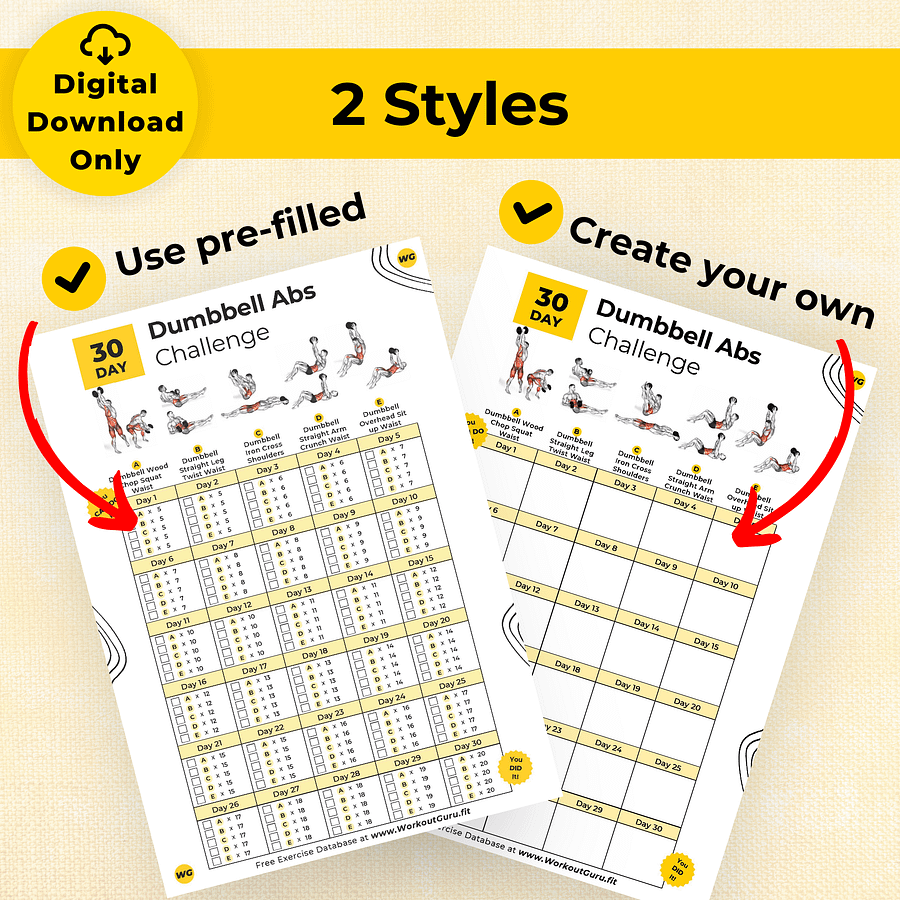 30 Day Dumbbell Abs Challenge - Printable Workout Tracker product image (4)