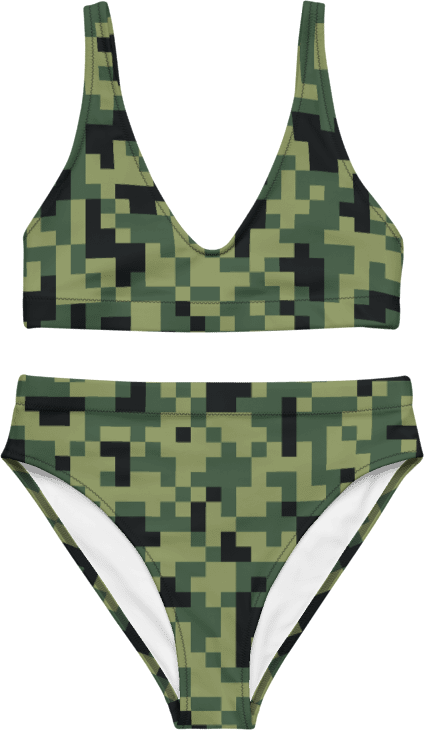 Military Green Camouflage Pixels Camo Pattern High Waist Bikini Set product image (5)