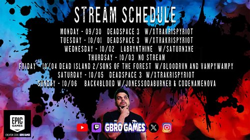 I never do schedules but here we go friends. Follow on all socials @gbro_games .kicking off spooky season with a few games! U...