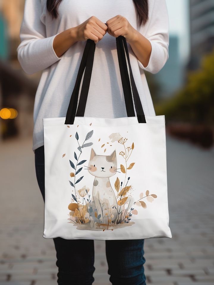 Cute Cat and Foliage Tote Bag product image (1)