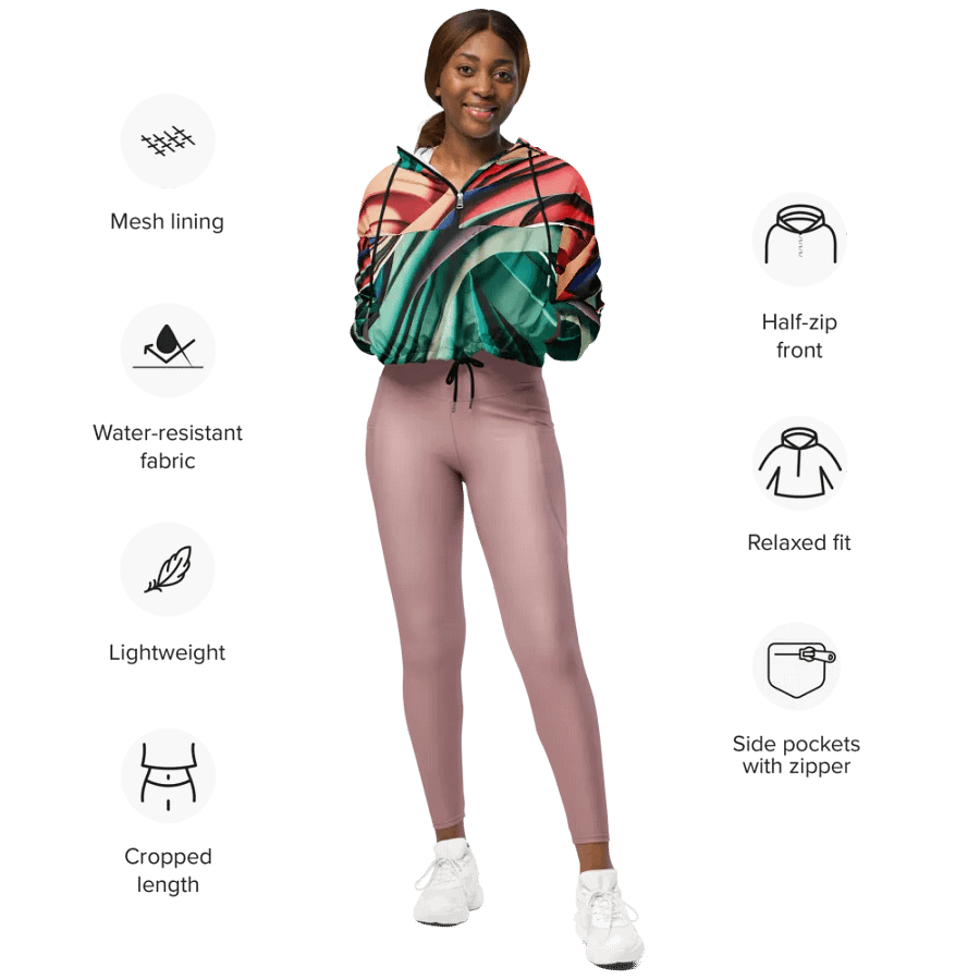 TDS Music Women's Cropped Windbreaker - Vibrant Abstract Design, Lightweight & Water-Resistant | XS–2XL product image (10)