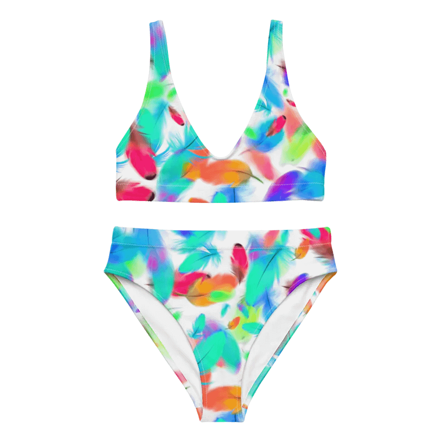 Colorful Feather Pattern Design High Waisted Bikini - v3 product image (2)