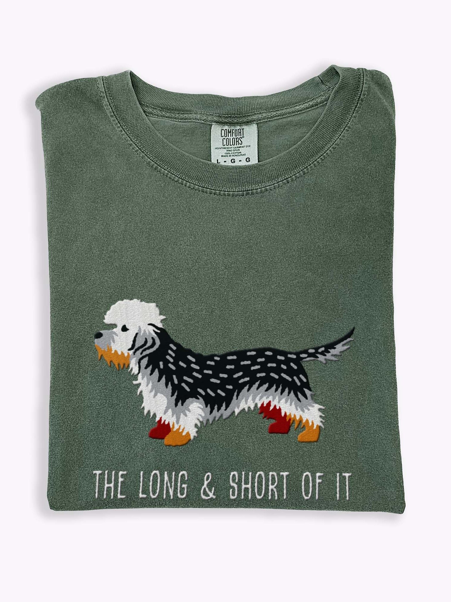 The Long and Short of It T-Shirt(Embroidered) of a Dandie Dinmont Terrier(Pepper) product image (1)