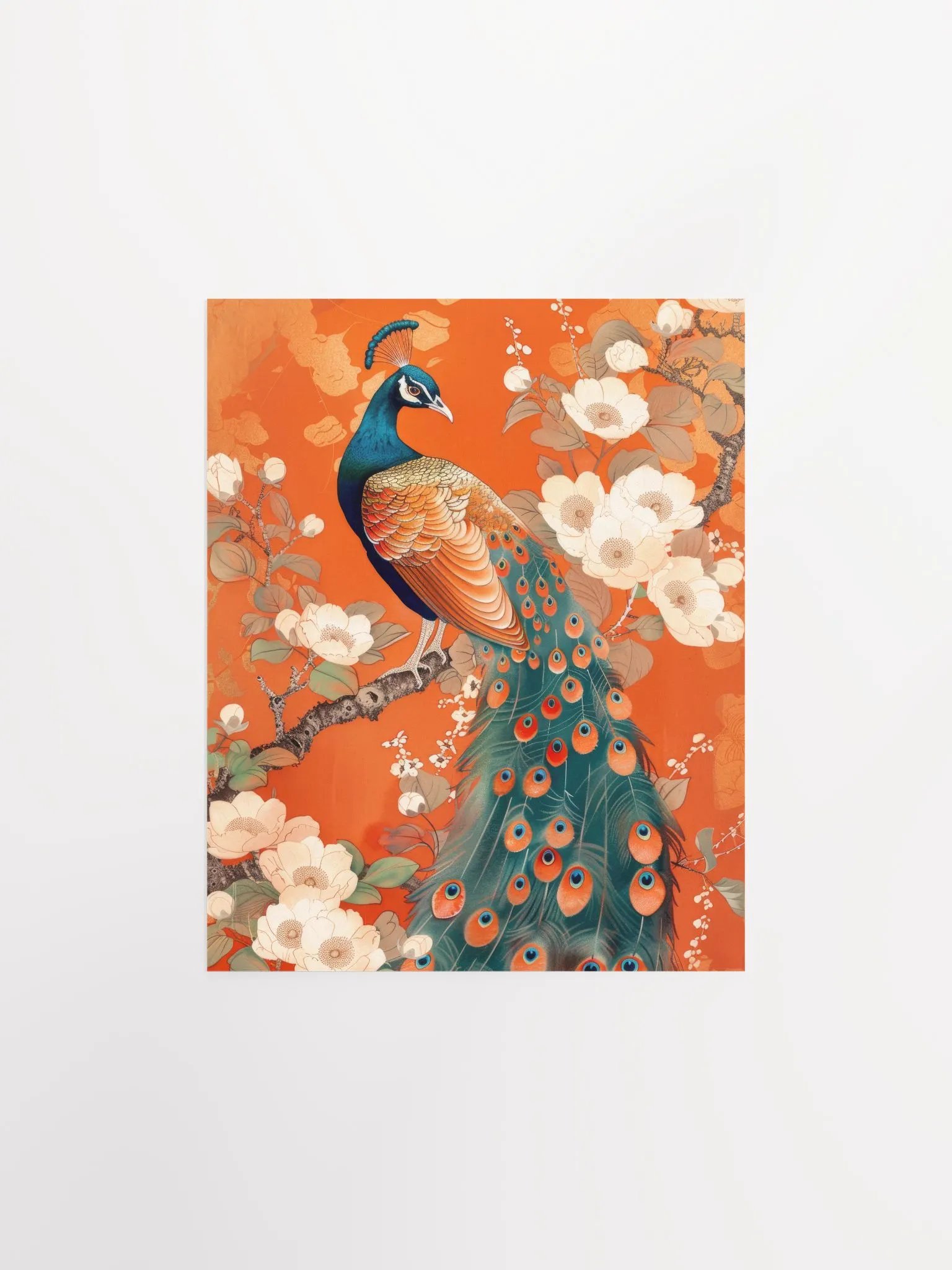 Art Nouveau Peacock on Orange Floral Art Print product image (27)