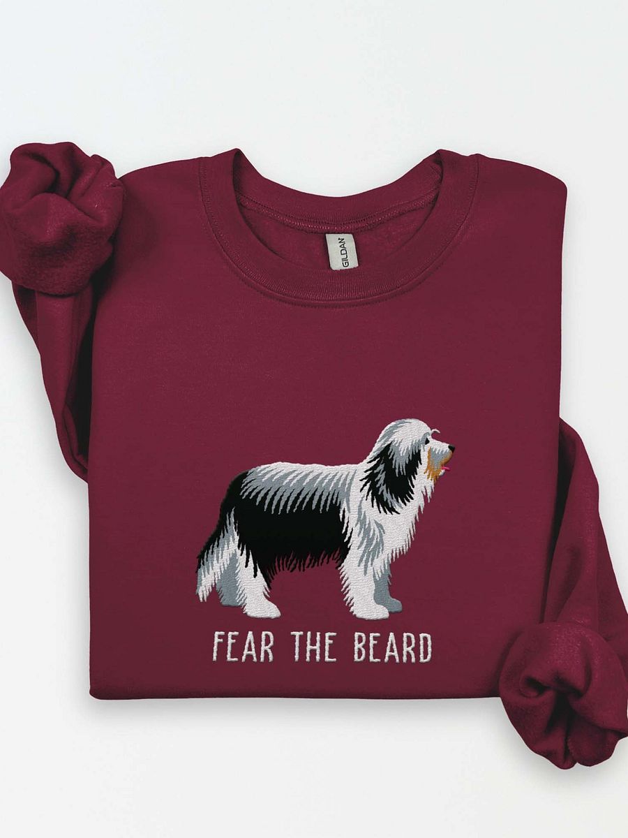 Fear the Beard Sweatshirt (Embroidered) of a Bearded Collie(Black & White) product image (1)