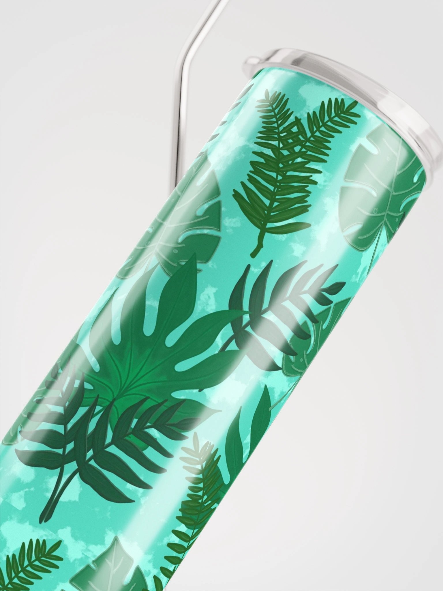 Jungle Leaves Pattern-Aqua Background Stainless Steel Tumbler product image (4)