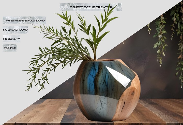 Celestial Grace – Organic Marbled Wooden Vase PNG product image (2)