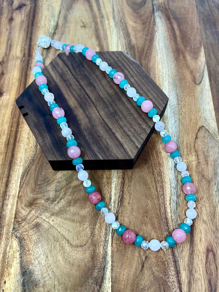 Handmade Necklace (Turquoise, Pink, Crystal) product image (1)