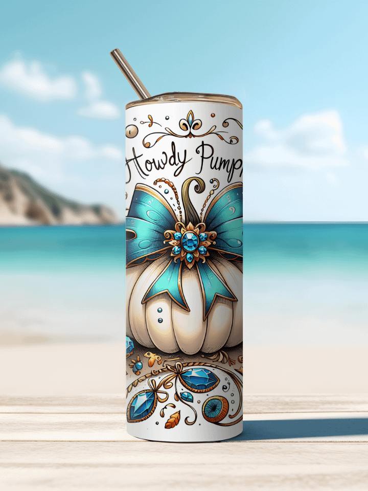Howdy Pumpkin Design With Butterflies Thanksgiving Stainless Steel Tumbler product image (3)