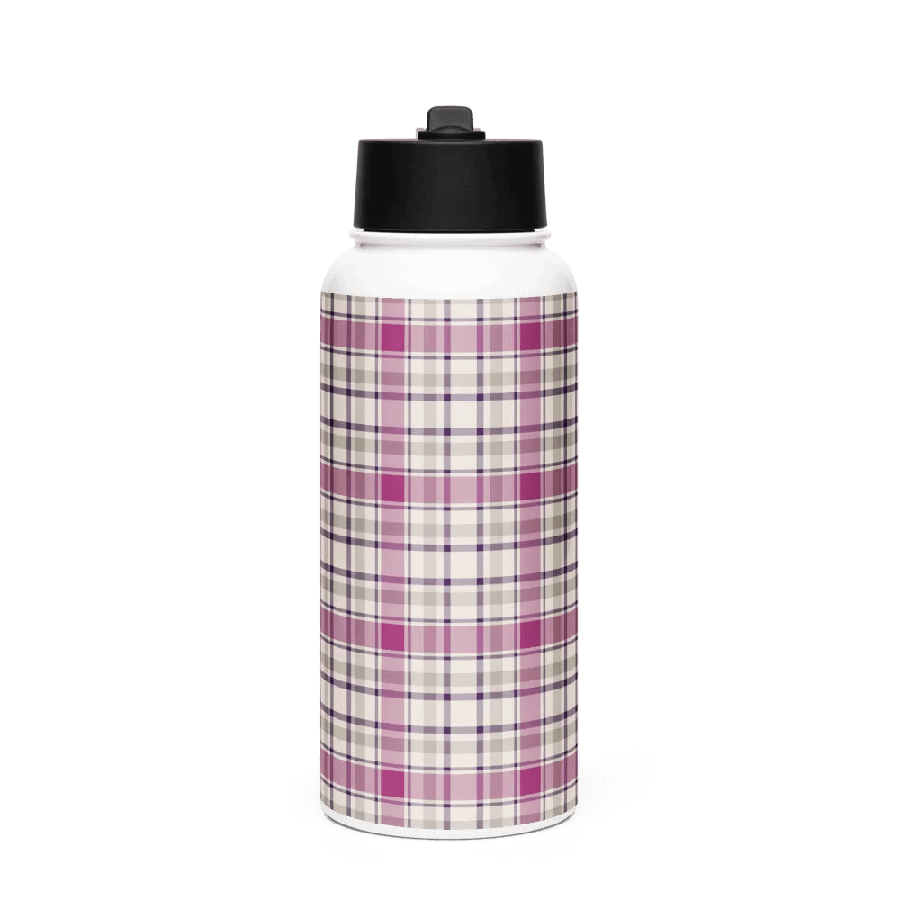 Magenta and Gray Plaid Water Bottle product image (4)