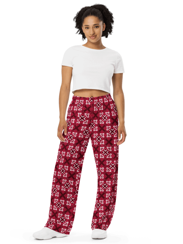 Geometric Red X Print Wide-Leg Pants product image (5)