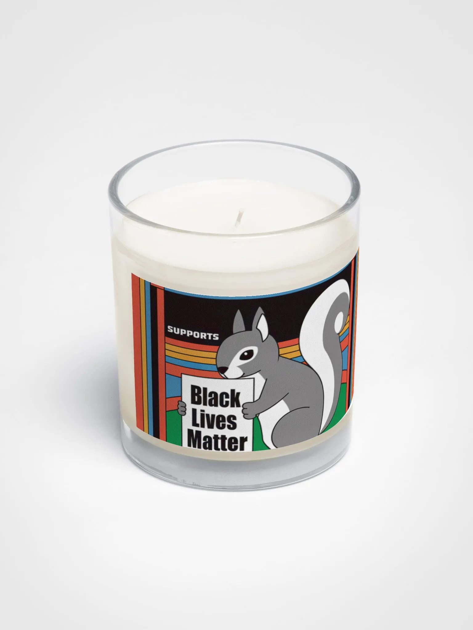Slow Burning Candle: BLM Clean Lines, colorful background, pooky holding BLM sign product image (2)