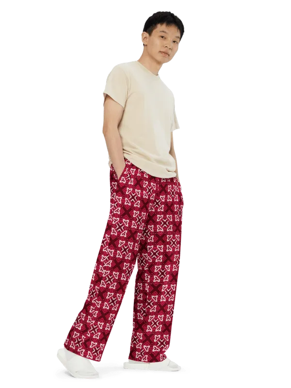 Geometric Red X Print Wide-Leg Pants product image (2)