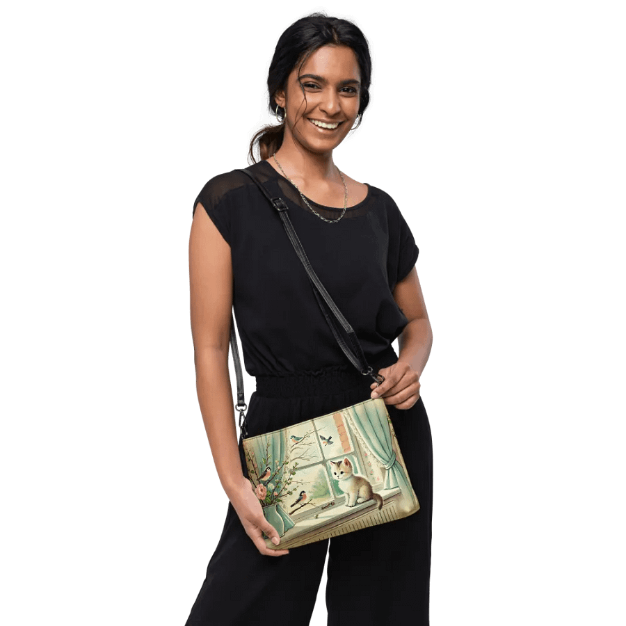 Charming Kitten and Birds Crossbody Bag - Vintage-style Purse product image (10)