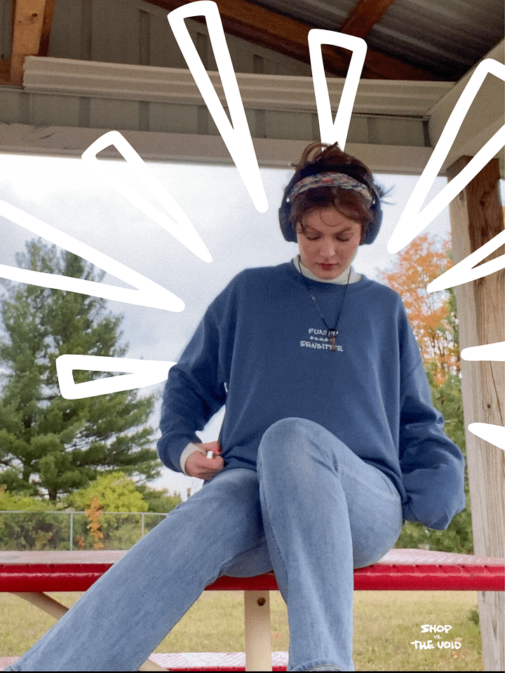 FUNNY *and* SENSITIVE (white design) embroidered crewneck product image (1)