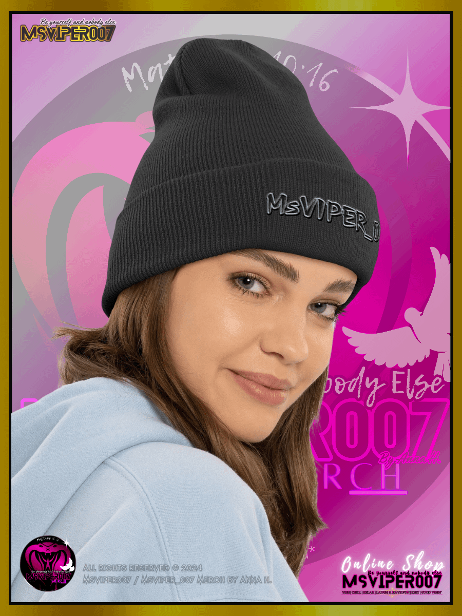 Cuffed Beanie [ Embroidered Design(s) ] - "MsViper_007™ Brand [gray/blk] - Support&Sport" Stylish Beanie by Anna H. product image (4)
