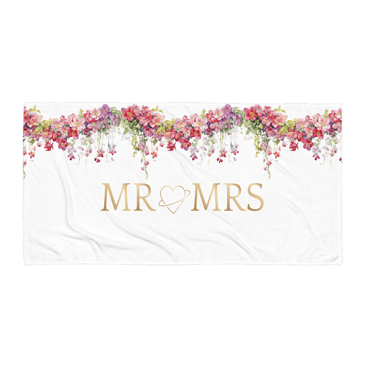 MR & MRS FLORAL TOWEL – 30"x60", COTTON TERRY BACK, WEDDING GIFT WITH BLOOMING DETAIL product image (1)