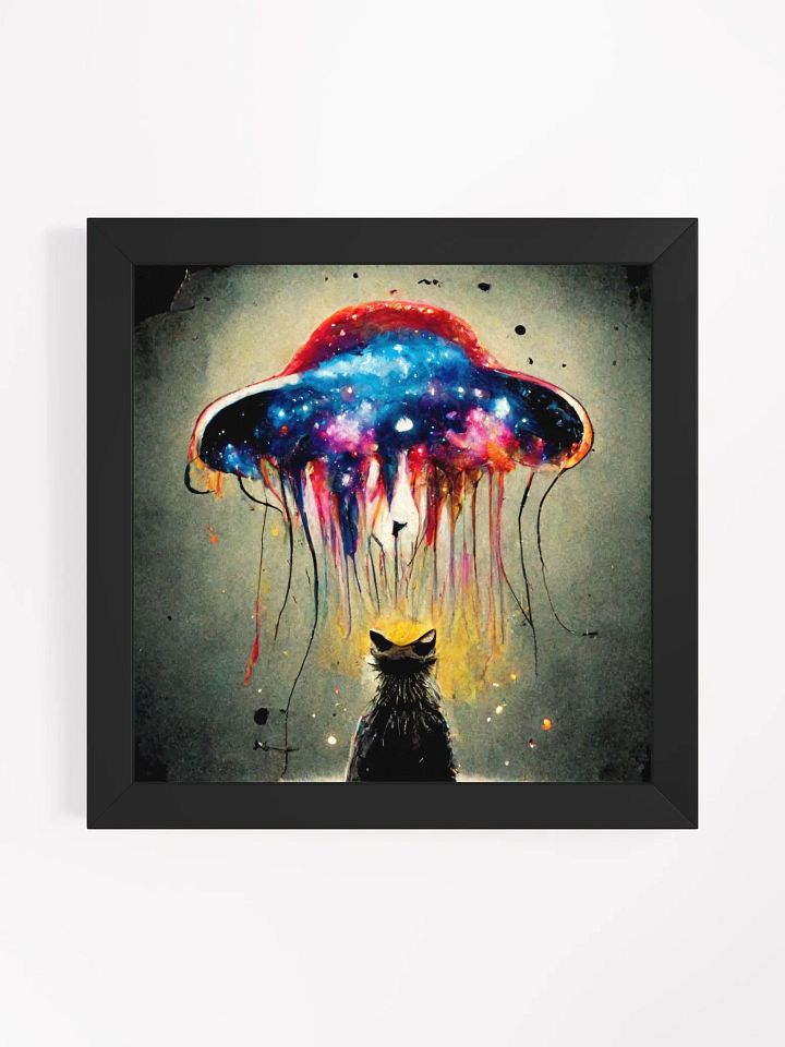 Jellyfish ship and curious kitty! Vibant Matte Wood-Framed Print product image (4)
