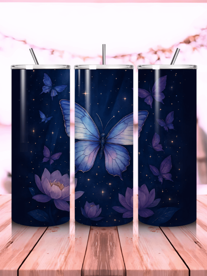 Butterfly Tumbler Wrap PNG – 20oz Skinny Sublimation Design with Colorful Spring Butterflies & Delicate Floral Details – Perfect Gift for Spring Lovers – 300 DPI Instant Digital Download product image (1)