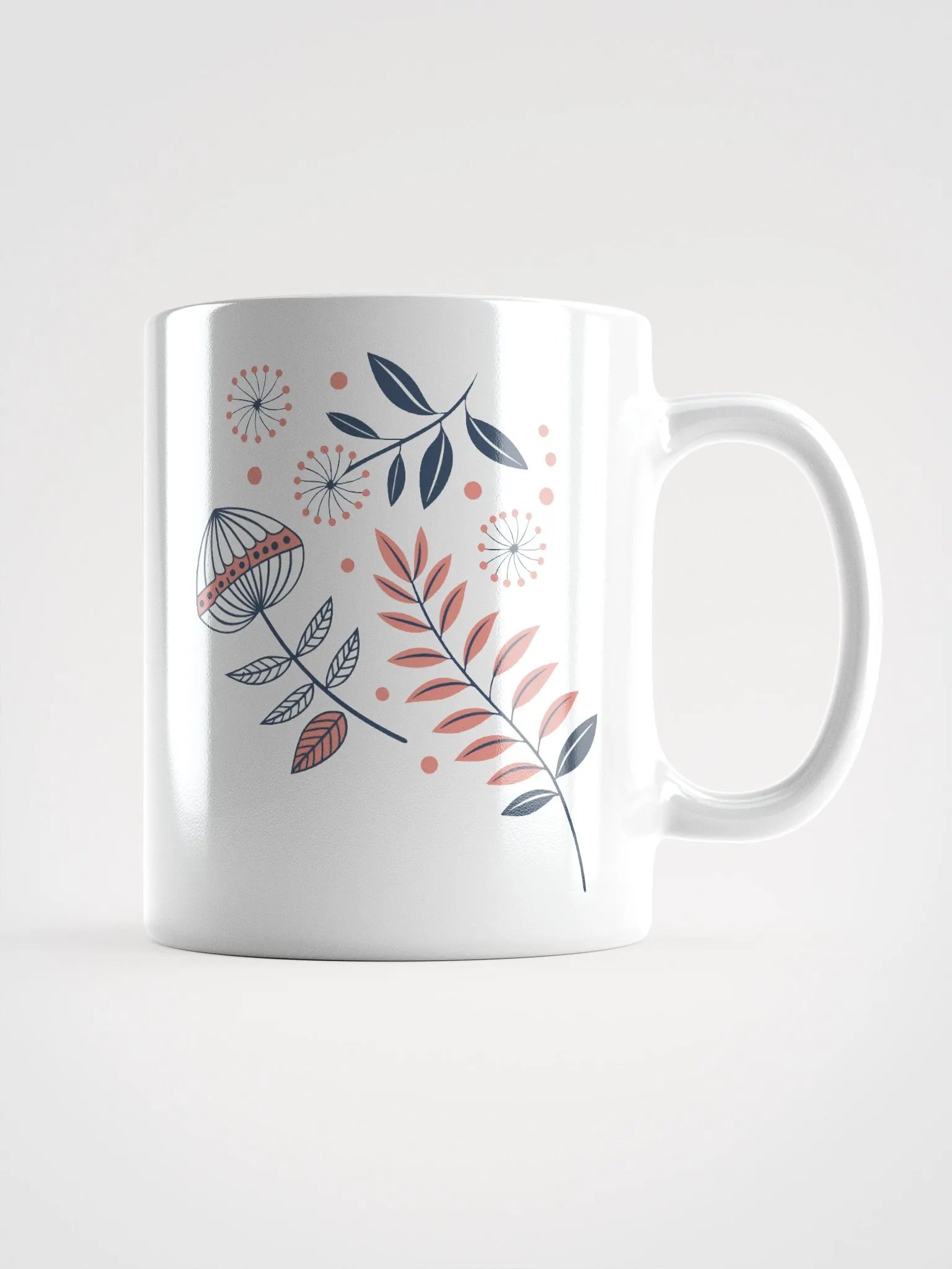 Elegant Floral Pattern Ceramic Mug, (11oz, 15oz, 20oz) - Navy Blue and Coral Design product image (2)