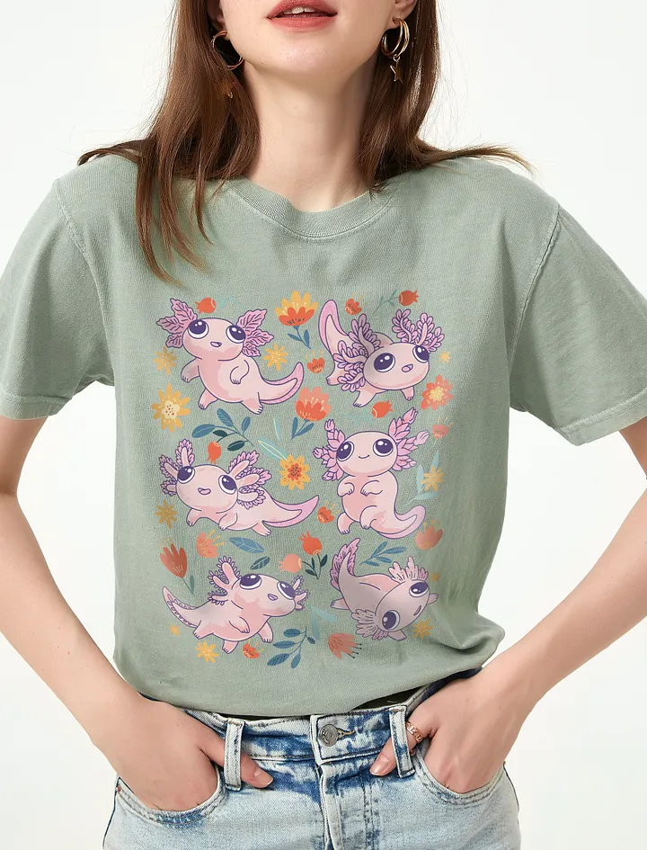 Cottagecore-Style Shirt of Kawaii Floral Axolotl | Cottagecore, Goblincore, and Forestcore-Inspired Flowers and Axolotl T-Shirt product image (1)