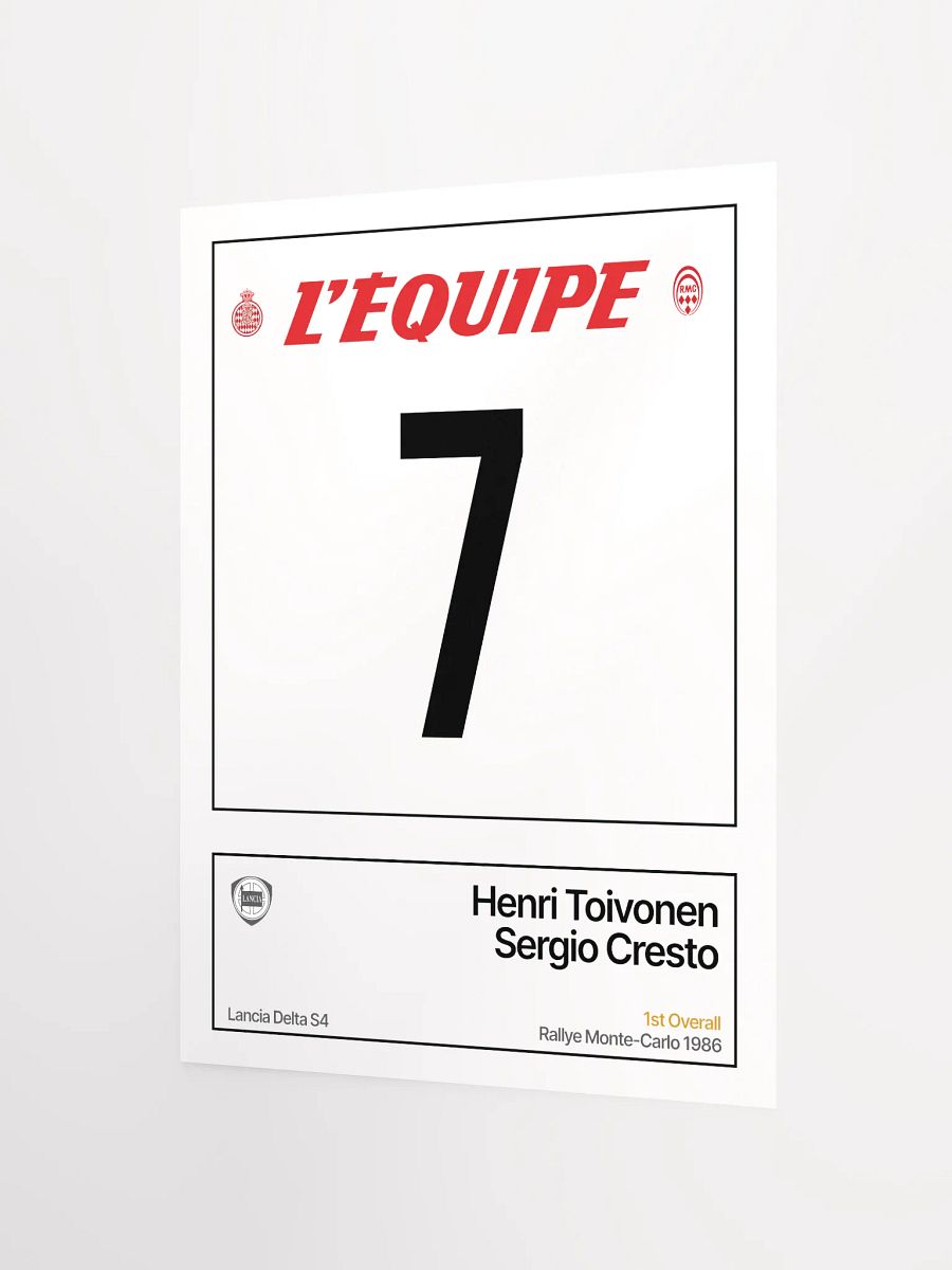 A3 Poster / Henri Toivonen / Rallye Monte-Carlo 1986 Number 7 product image (2)