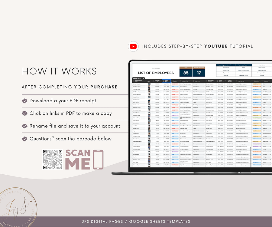 Employee Directory & Dashboard Spreadsheet, Google Sheets Template, Employee Photo Directory, HR Dashboard product image (10)